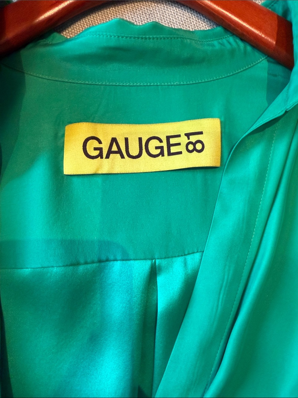 Gauge81 Vibrant Emerald Green Draped Long-Sleeve Silk Mini Dress - Picture 2 of 6